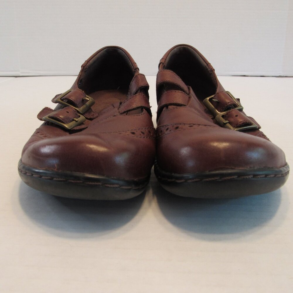 Clarks Bendables Slip On Mary Jane Double Buckle Leather Brown Shoes Size 6.5M - Picture 2 of 10